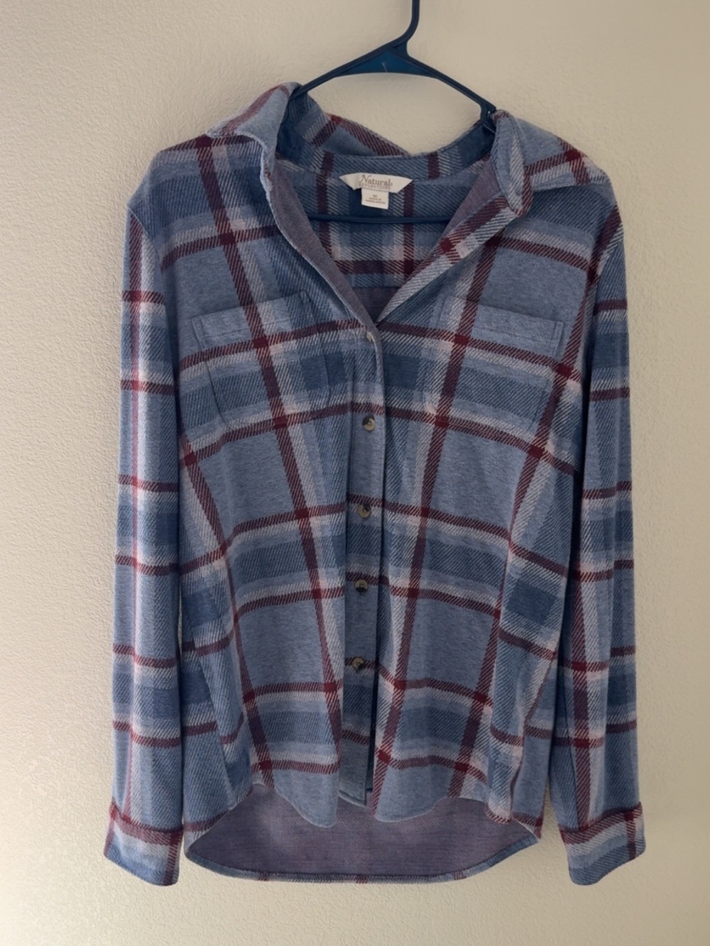Natural Reflections Blue and Burgundy Plaid   Blouse oversized